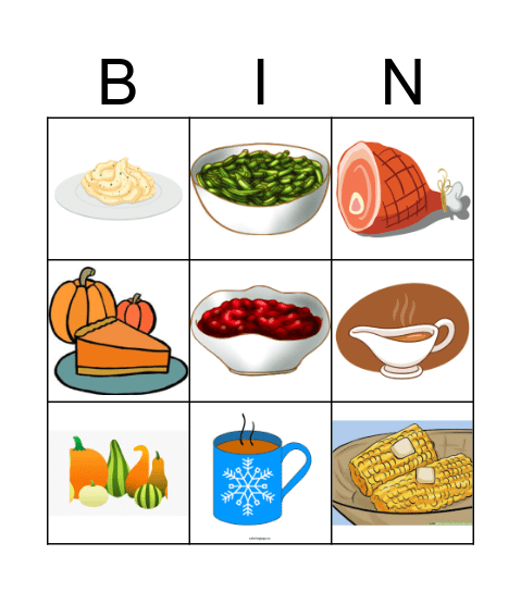 Thanksgiving Dinner Bingo Card