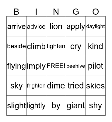 Long I Bingo! Bingo Card