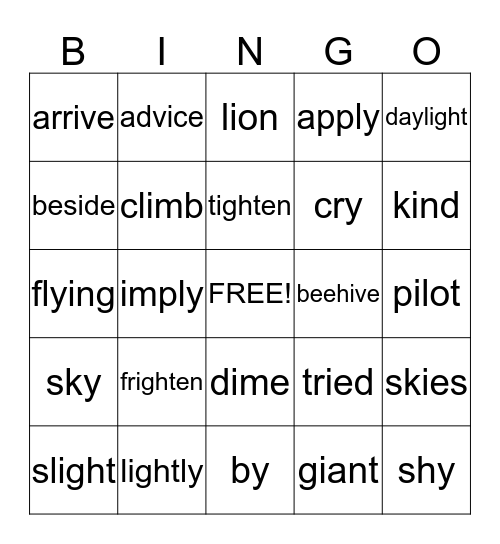 Long I Bingo! Bingo Card