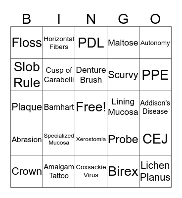 MDC DENTAL HYGIENE BINGO Card