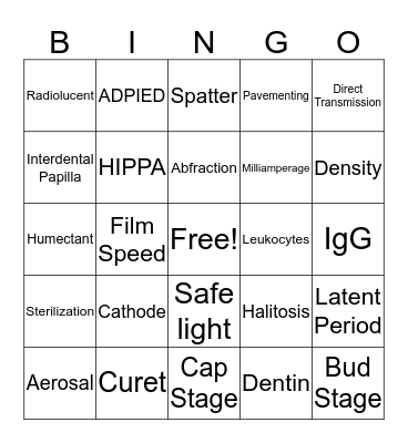 MDC DENTAL HYGIENE BINGO Card