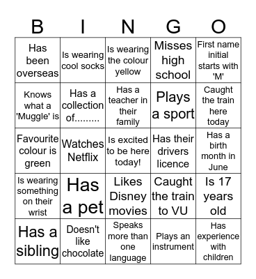Early Childhood Bingo Card