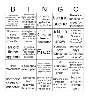 Hallmark Christmas Movie Bingo Card