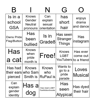 2SLGBTQ+ Bingo Card