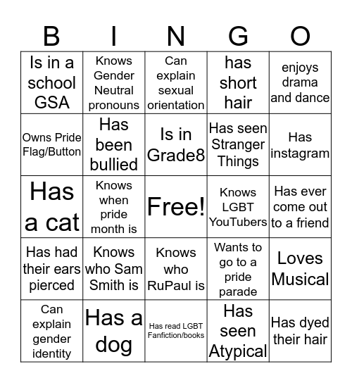 2SLGBTQ+ Bingo Card