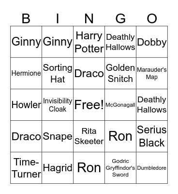 Harry Potter Bingo Card