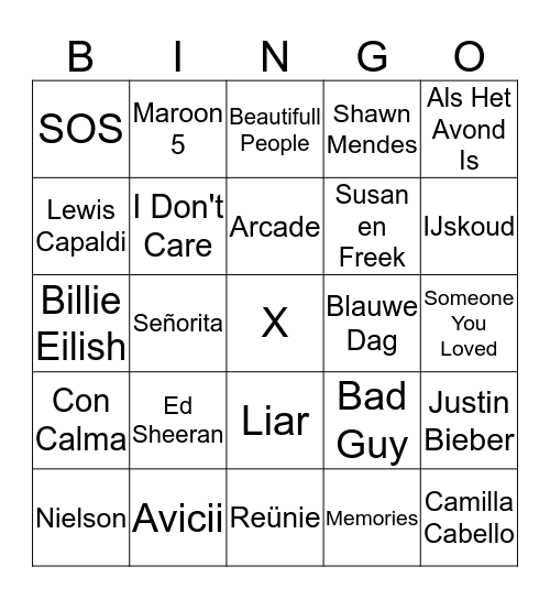 Muziek Bingo Card