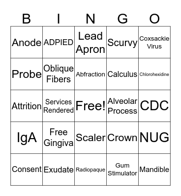 MDC DENTAL HYGIENE BINGO Card