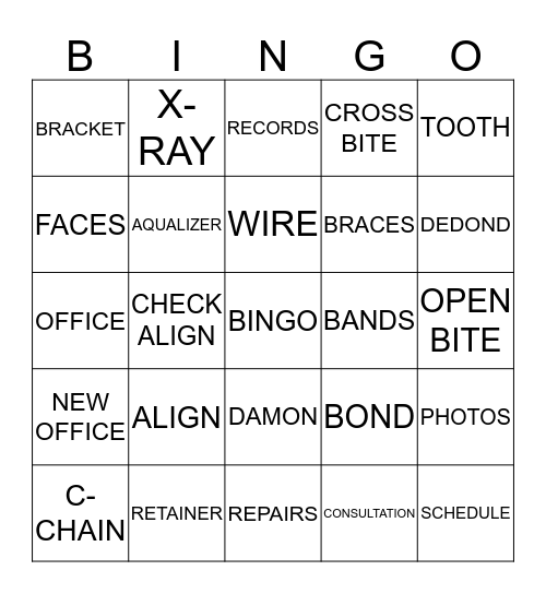 ORTHODONTIST Bingo Card