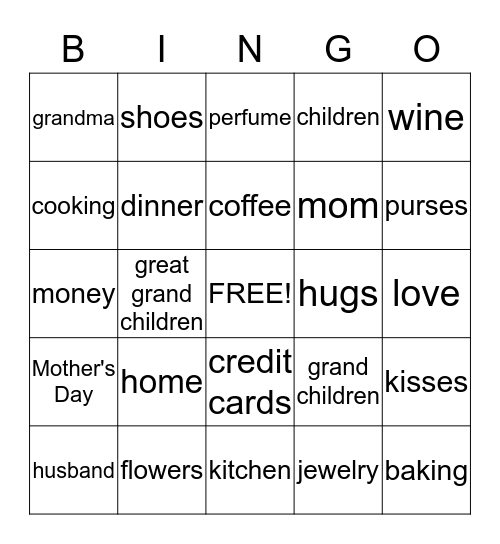 Mother's Day Bingo Card