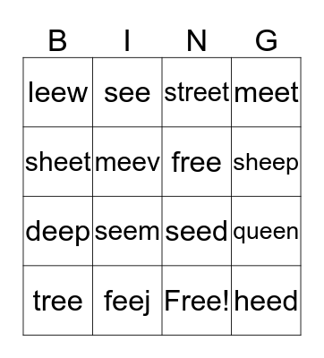 ee bingo game Bingo Card