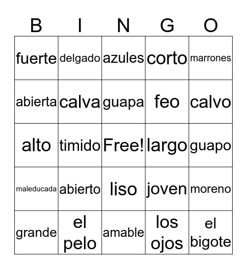 Sp.1 Unit 3 Bingo Card