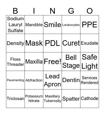 MDC DENTAL HYGIENE BINGO Card