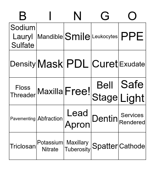 MDC DENTAL HYGIENE BINGO Card