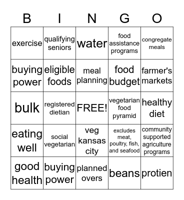 LACTO OVO VEGETARIAN Bingo Card