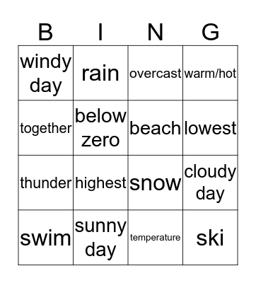 中文二第三单元天气 Bingo Card