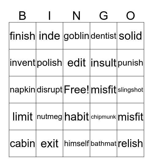 unit 5 Bingo Card
