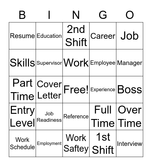 Job Readiness Bingo Card