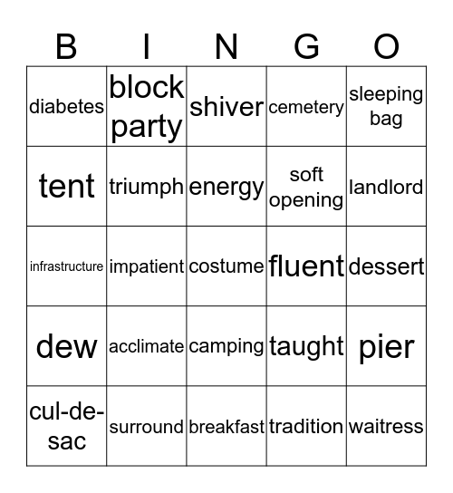 ESL BINGO Card