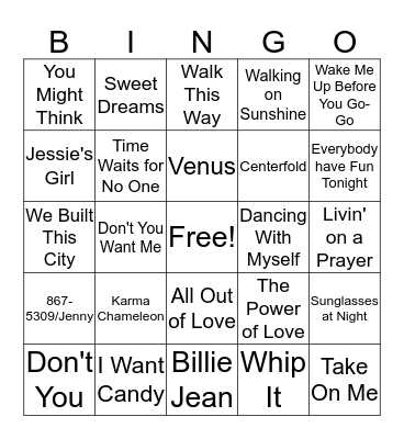 80's Essentials Bingo Card