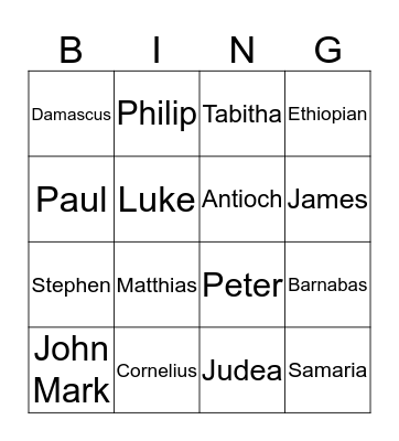Acts 1-15 (people & places) Bingo Card