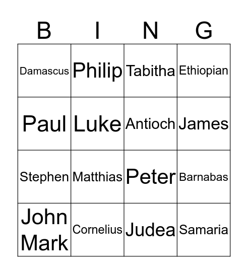 Acts 1-15 (people & places) Bingo Card