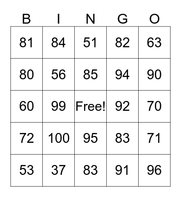 2 Digit addition Bingo Card