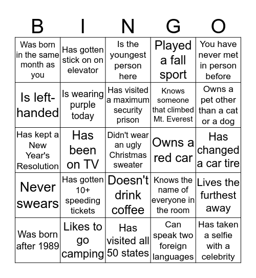 Find Someone Who... Bingo Card
