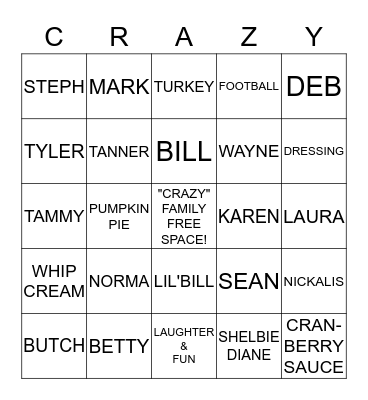 THANKSGIVING "CRAZY" BINGO Card