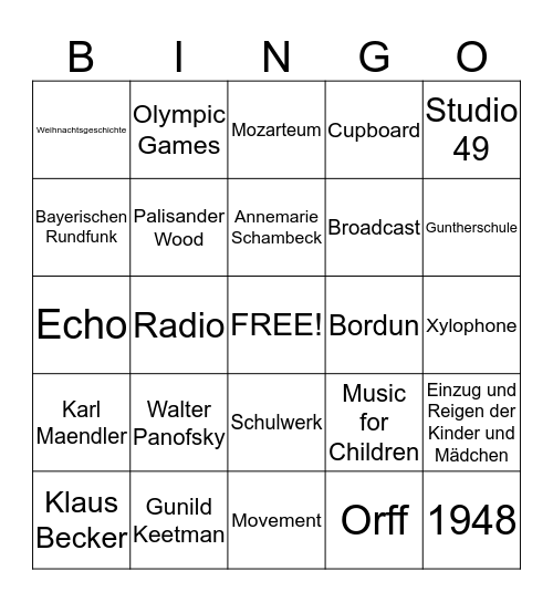 Einzug der Kinder:  Orff-Schulwerk and Bavarian Radio Bingo Card