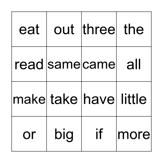 Bingo Sight words 2 Bingo Card