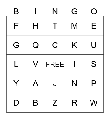 ABC LOWERCASE BINGO Card
