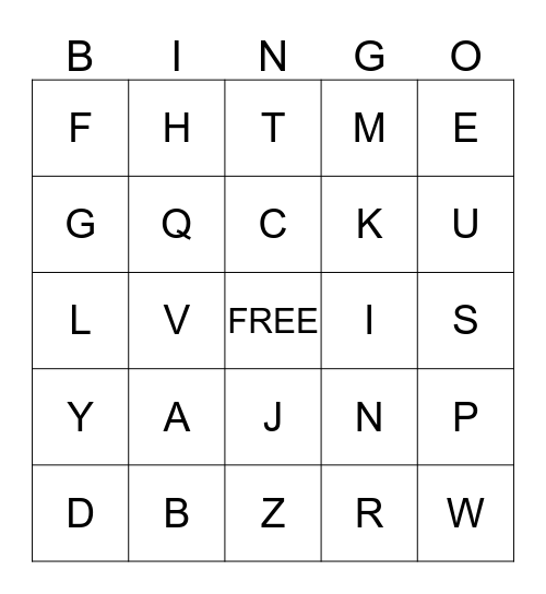 ABC LOWERCASE BINGO Card