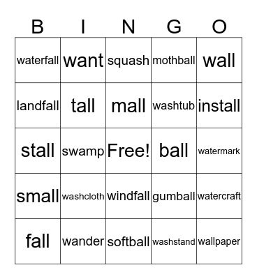 Lesson 50 Bingo Card
