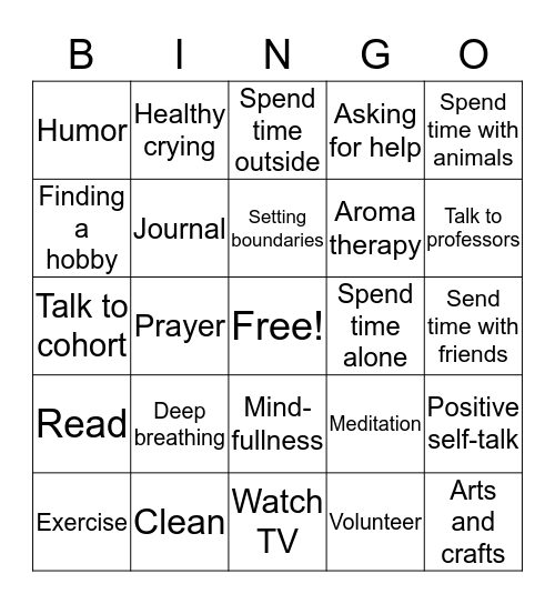 Coping Skills  Bingo Card
