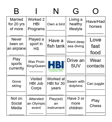 HBI Nice To Meet You  Bingo Card