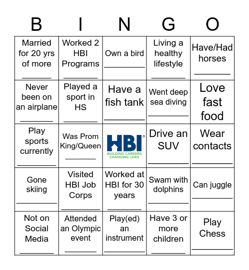 HBI Nice To Meet You  Bingo Card