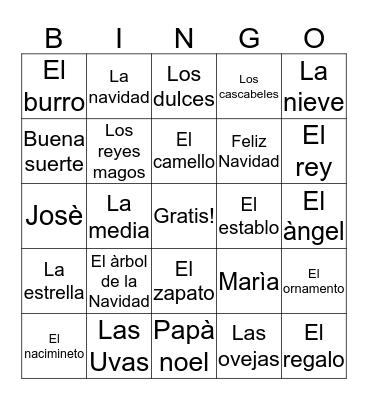 El Vocabulario de La Navidad Bingo Card