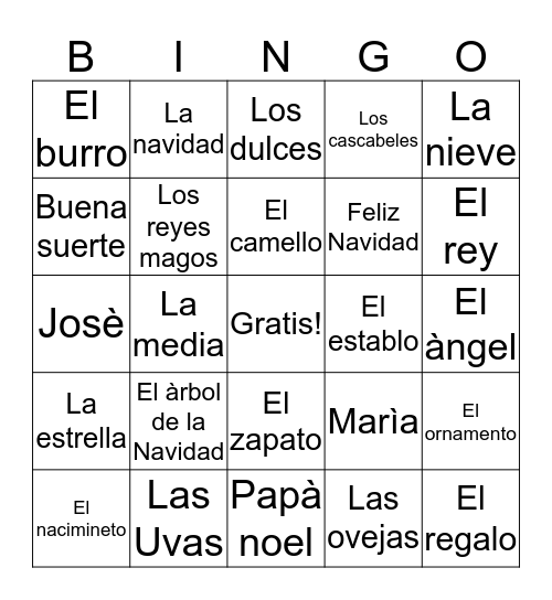 El Vocabulario de La Navidad Bingo Card