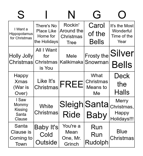 Christmas Singo Bingo Card