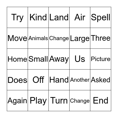 Write sentences for the words Bingo Card