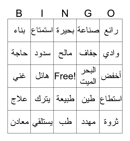 البحر الميت Bingo Card