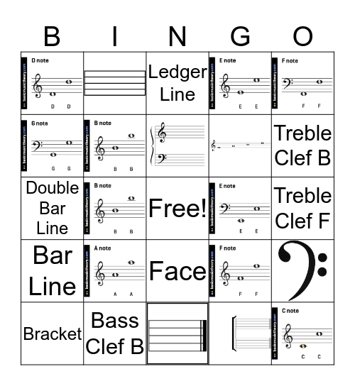 The Grand Staff Bingo Card