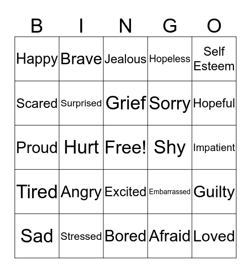 Feelings Bingo Card