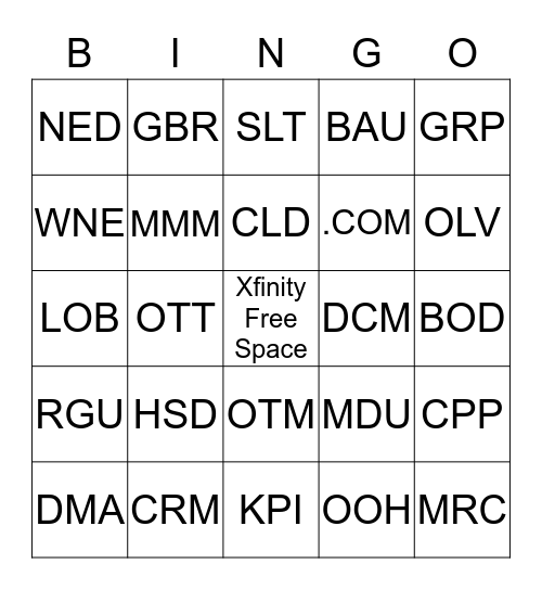 Comcast TLA Bingo Card