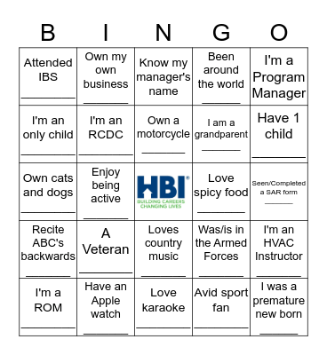 HBI Nice To Meet You... Bingo Card