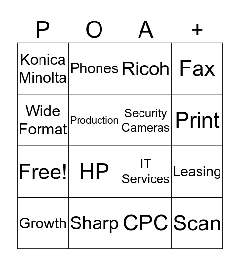 POA Christmas Bingo Card