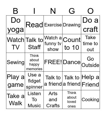 Anger Management Bingo Card