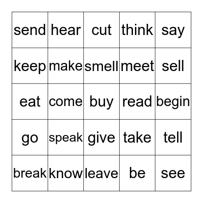 Irregular verbs B1 Bingo Card