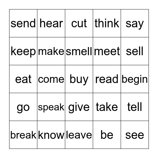 Irregular verbs B1 Bingo Card